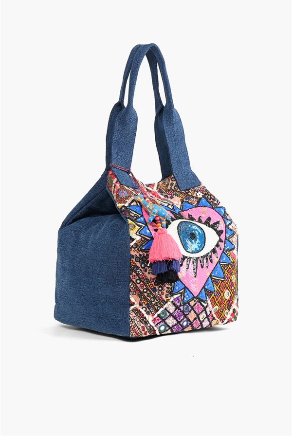 Watch Over Me Evil Eye Denim Tote - Image 5
