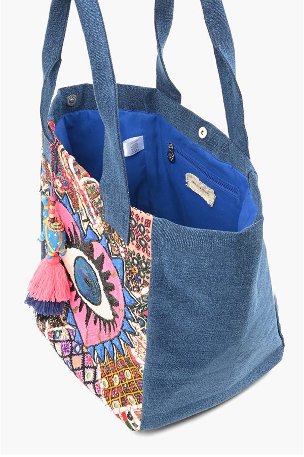 Watch Over Me Evil Eye Denim Tote - Image 6