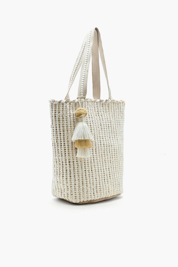 Natural Beauty Upcycled Hand Woven White Tote - Image 3