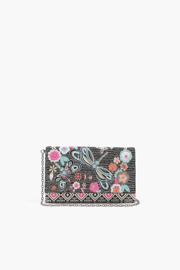 Dragonfly Embellished Flap Clutch