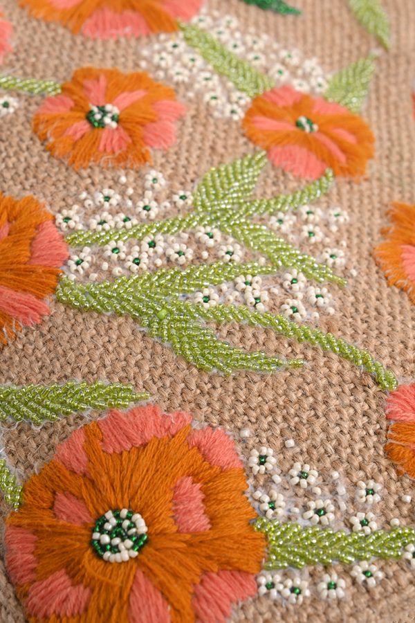 Floral Beaded Jute Handbag - Image 2