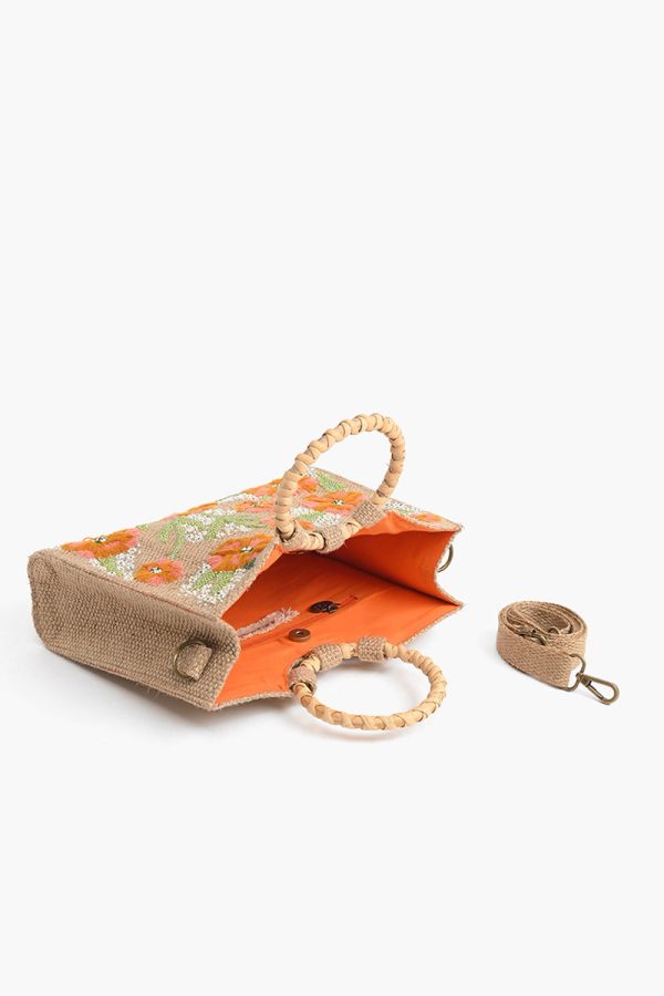 Floral Beaded Jute Handbag - Image 5