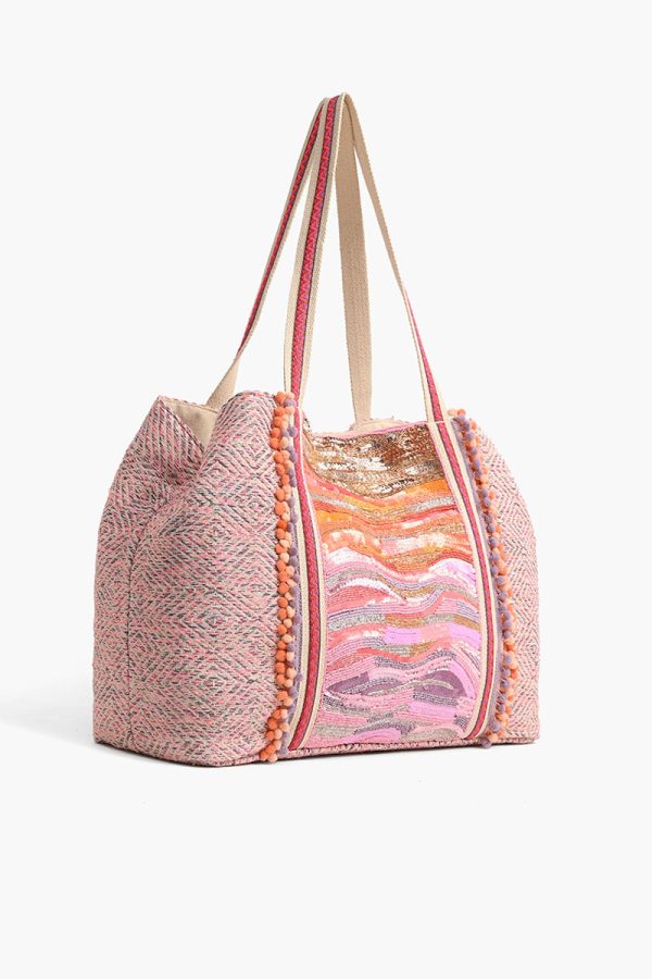 Orange to Mauve Ombre Embellished Tote - Image 3
