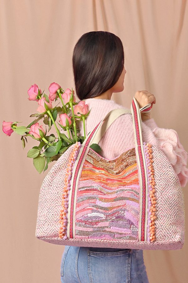 Orange to Mauve Ombre Embellished Tote - Image 6