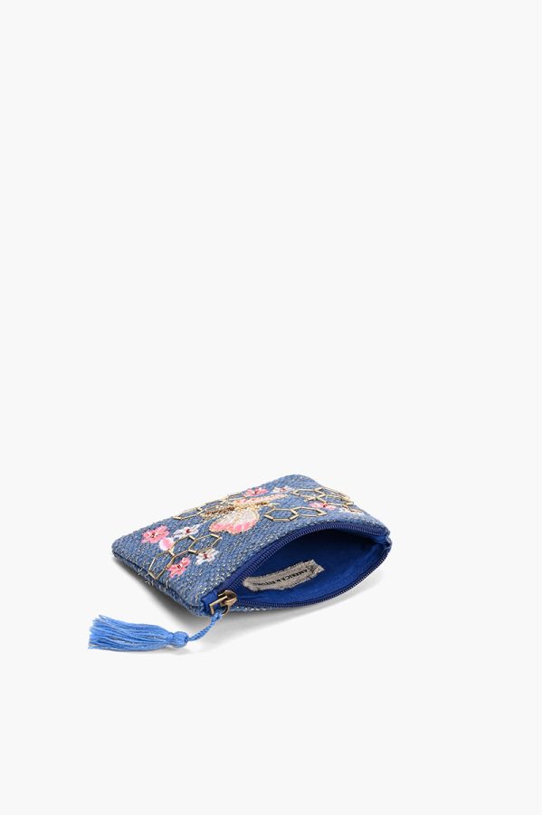 Blue Beaded Bee Embellished Mini Pouch - Image 3