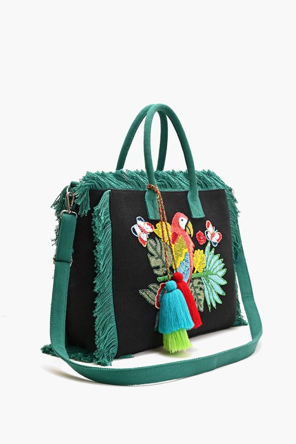 Parrot Beaded Fringed Tote - Image 3