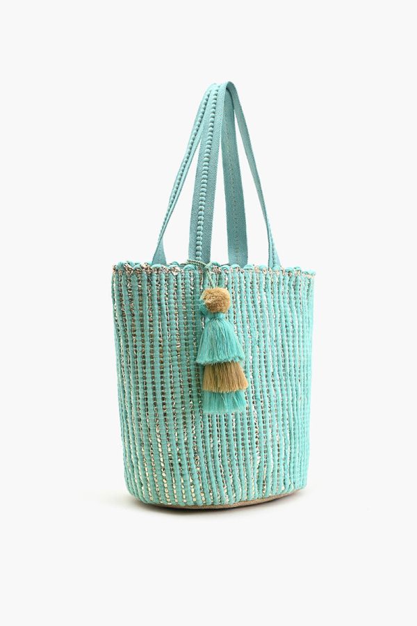 Natural Beauty Upcyled Hand Woven Mint Tote - Image 3