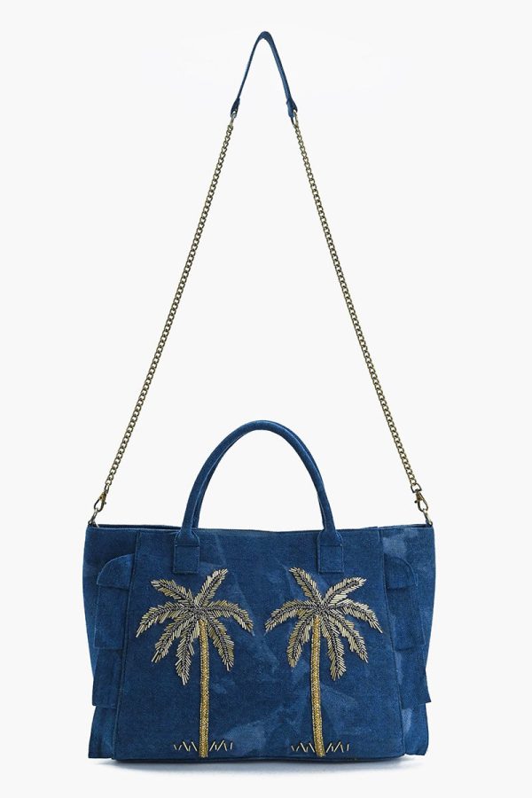 Palm Glitz Embellished Denim Tote - Image 3