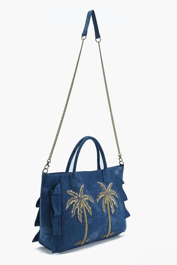 Palm Glitz Embellished Denim Tote - Image 4
