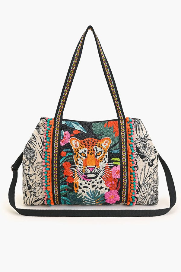 Tropical Leopard Embellished Tote - Image 2