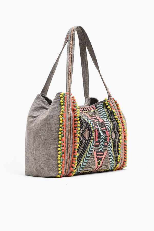 Gargoyle Embellished Gray Hand Beaded Tote - Image 3