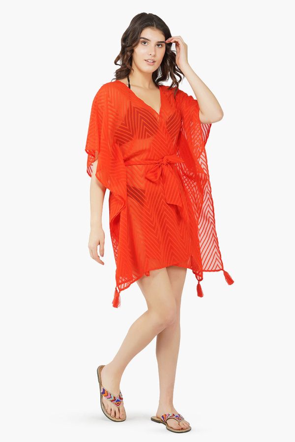 Red Front Open Cover Up Kimono - Image 2