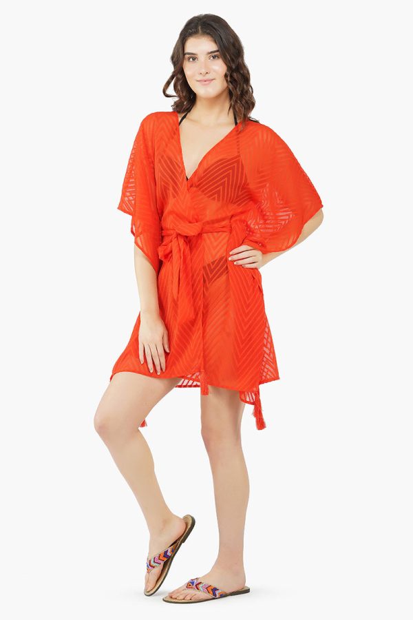 Red Front Open Cover Up Kimono - Image 3
