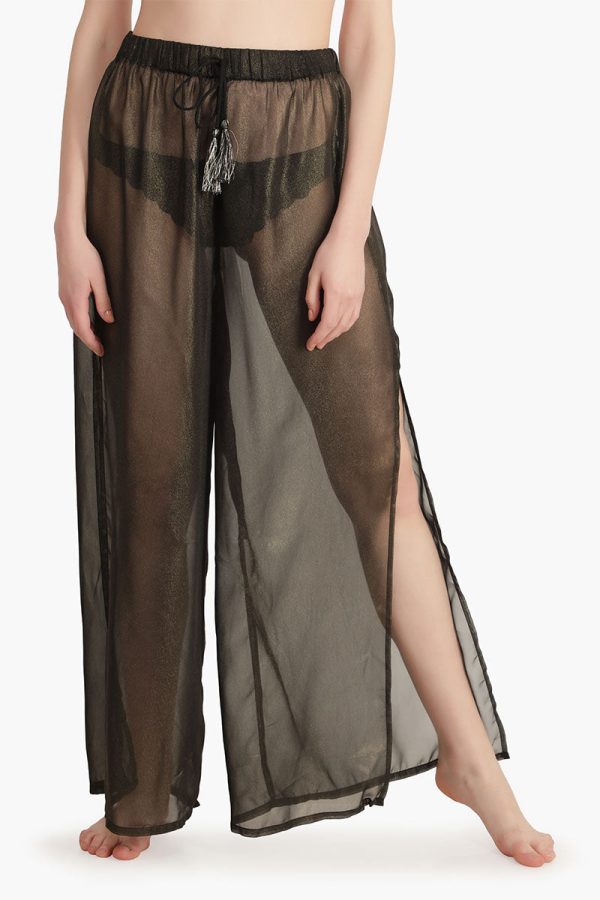 Black Shimmer Sheer Cover Up Pants - Image 2