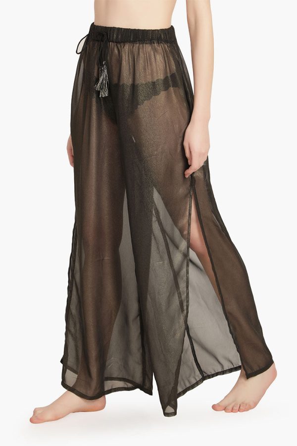 Black Shimmer Sheer Cover Up Pants - Image 3