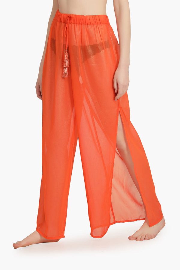 Orange Shimmer Sheer Cover Up Pants - Image 3