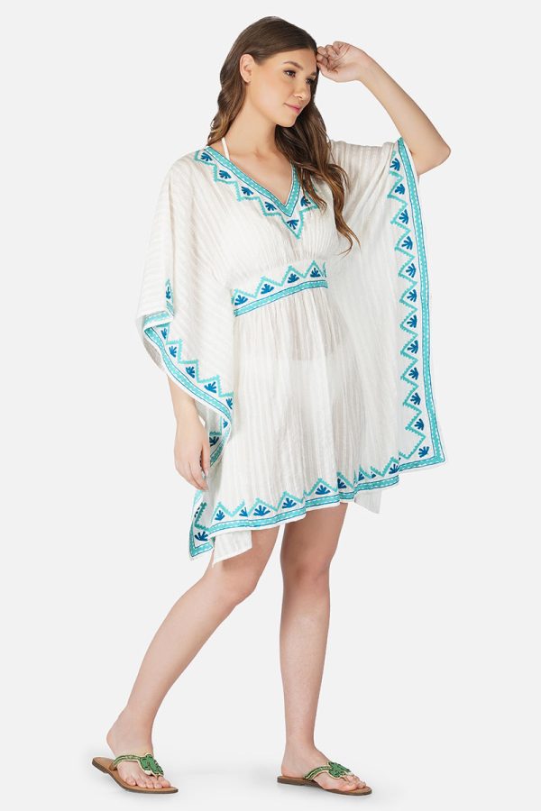 Sea Blue Embroidered Cover Up Kaftan - Image 2