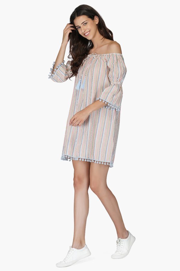 Playful Seersucker off shoulder dress - Image 3