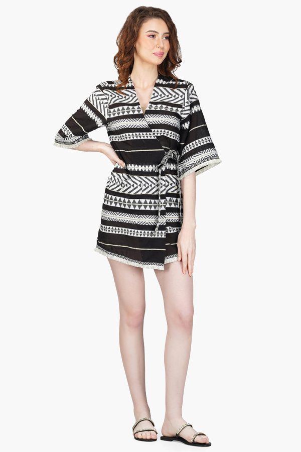 Lori Mexican Striped Kimono Cover Up Dress - Image 2