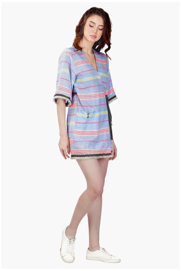 Samantha Striped Lace Kimono with Tie Waist - Image 2