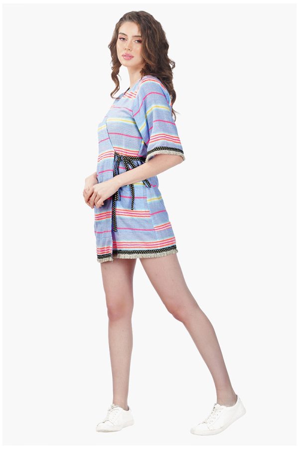 Samantha Striped Lace Kimono with Tie Waist - Image 3