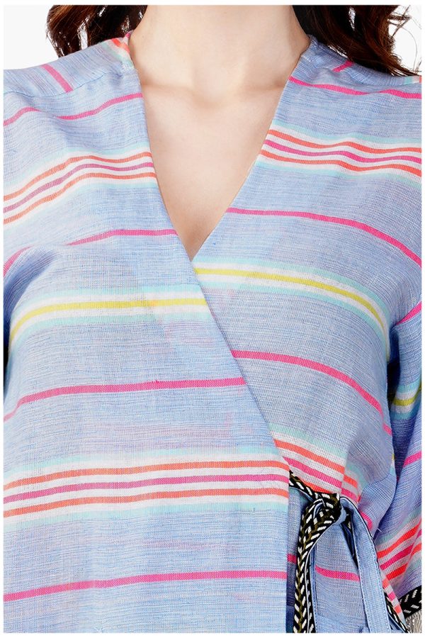 Samantha Striped Lace Kimono with Tie Waist - Image 5