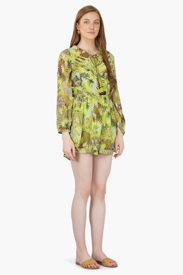 Lime Green Leopard Printed Romper - Image 2