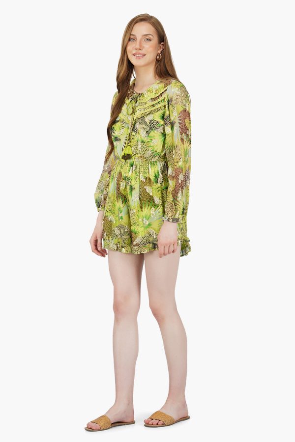 Lime Green Leopard Printed Romper - Image 3