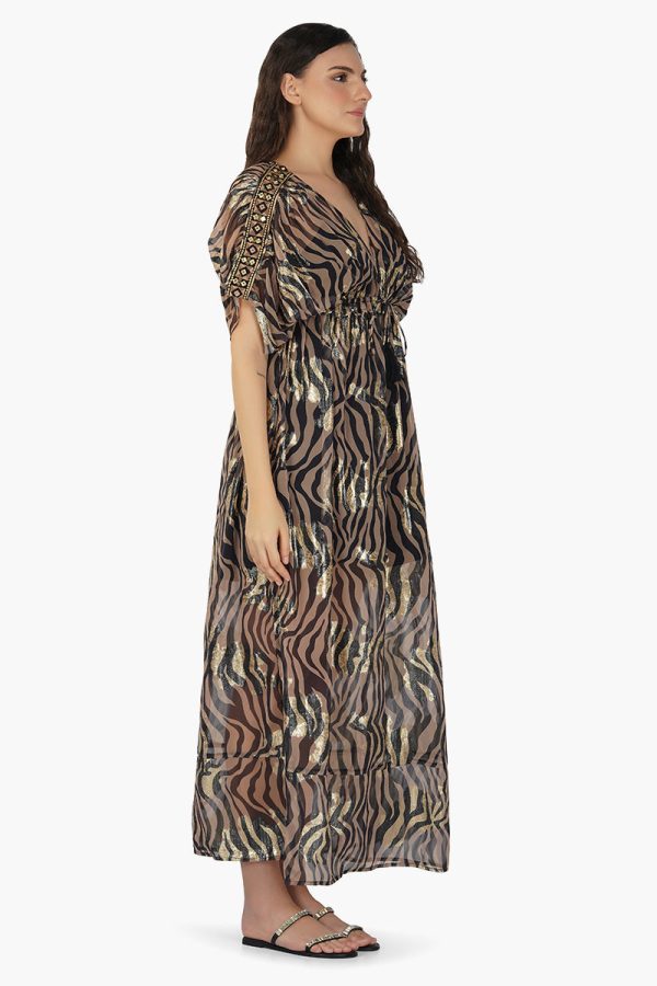 Black Zebra Shiny Cover Up Dress - Image 2