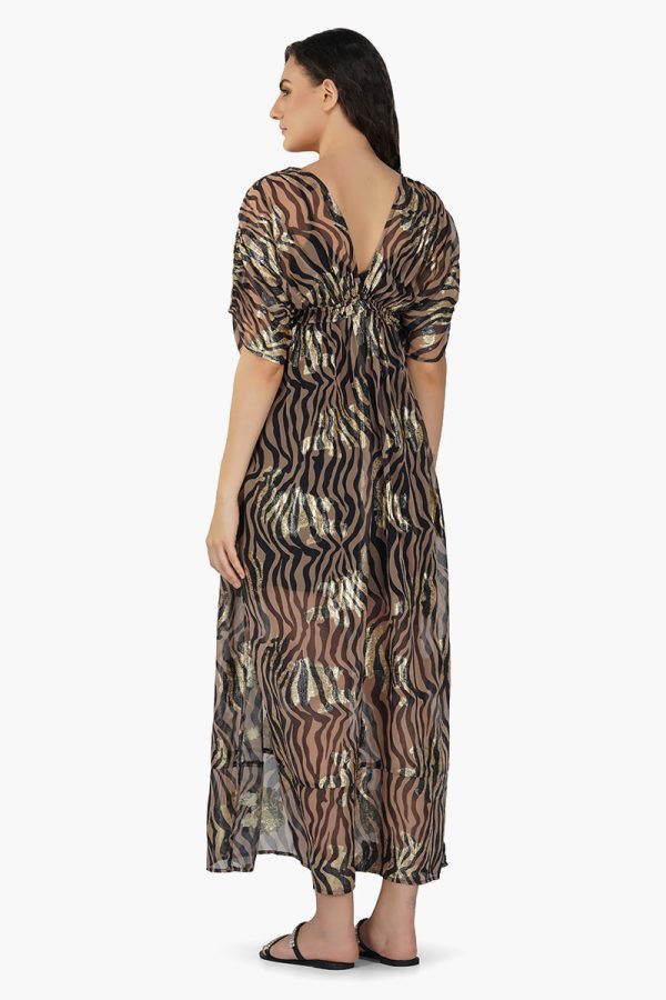 Black Zebra Shiny Cover Up Dress - Image 5