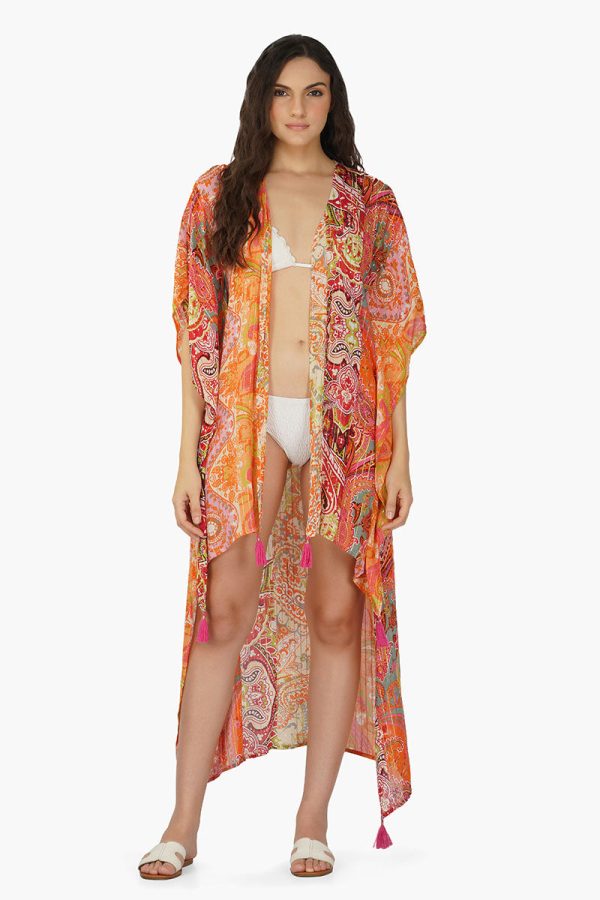 Multi Palm Paisley Stripe Cover Up