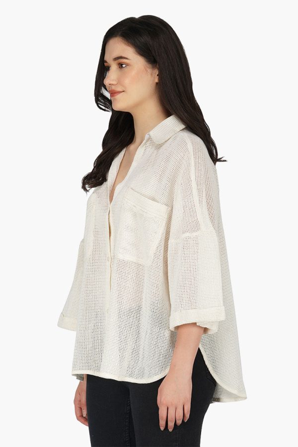 Off shoulder Shirt with two chest pockets - Image 3