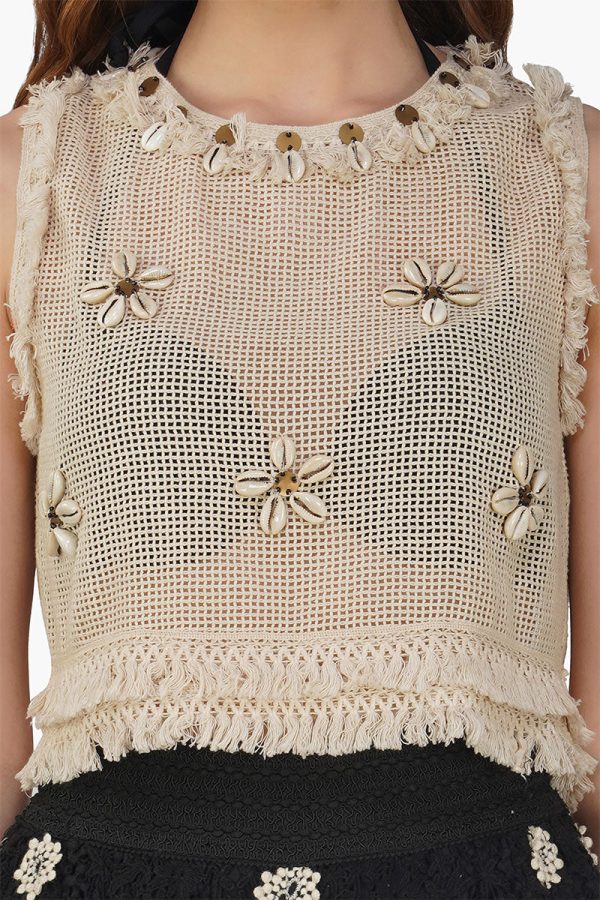 Talia Crochet Fringe Embellished Top - Image 6