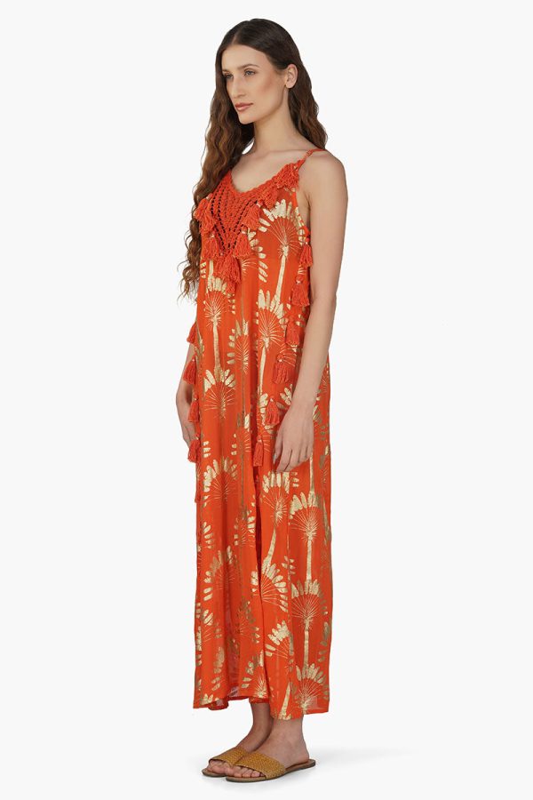 Sunset Palm Foil Tassel Maxi Dress - Image 3