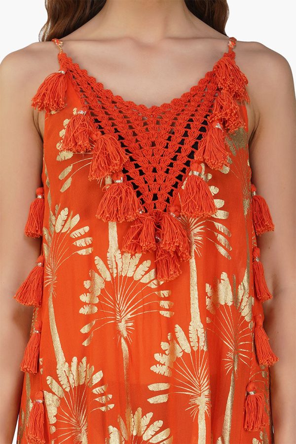 Sunset Palm Foil Tassel Maxi Dress - Image 5