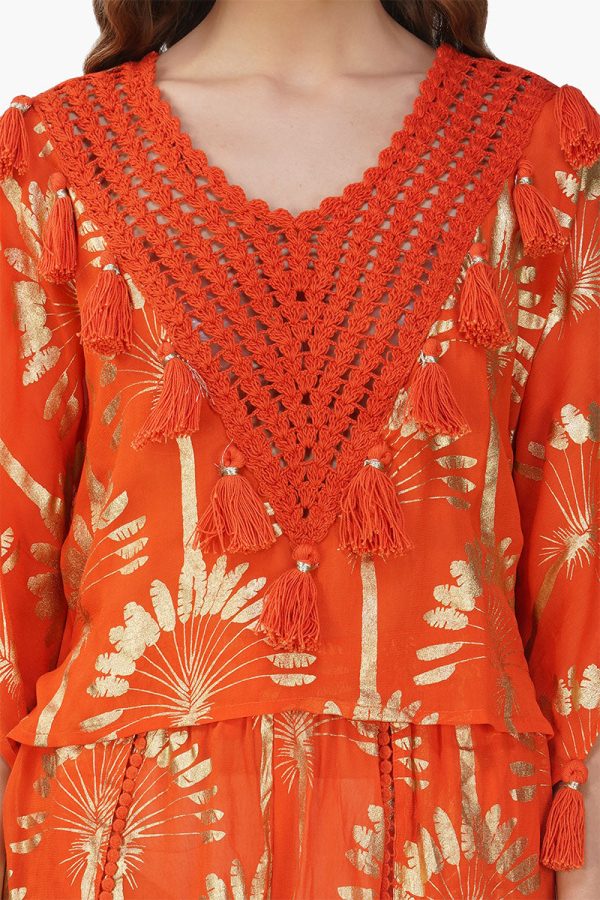 Sunset Palm Foil Tassel Blouse - Image 5