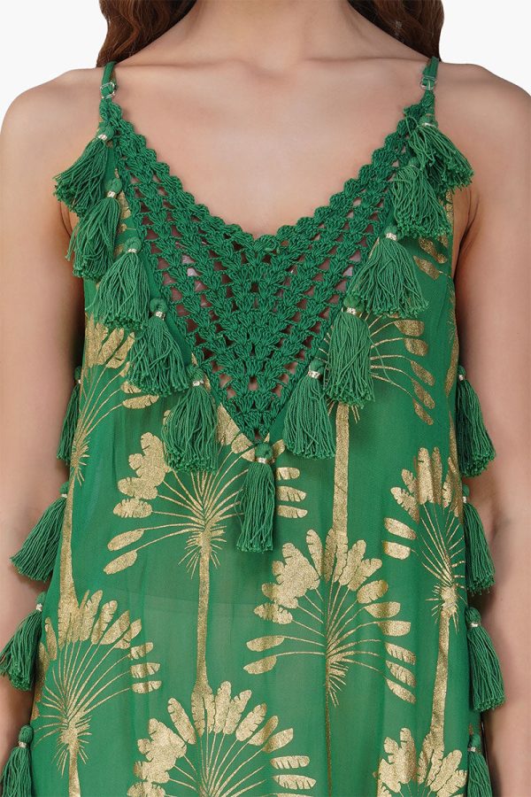Pine Green Palm Tassel Foil Maxi Dress - Image 5