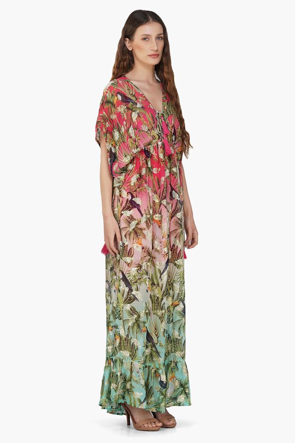 Farm Chirping Birds Printed Angel Maxi Dress - Image 2