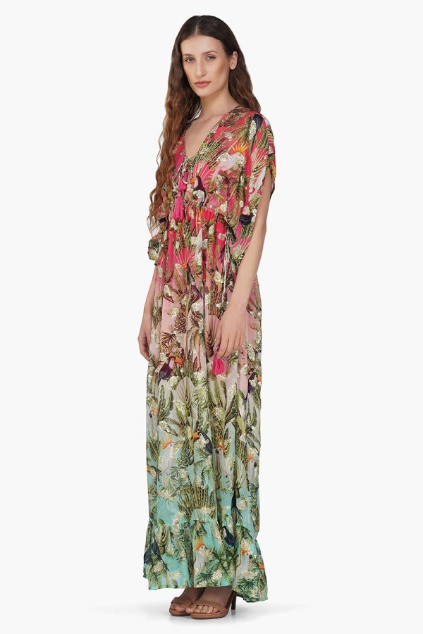 Farm Chirping Birds Printed Angel Maxi Dress - Image 3