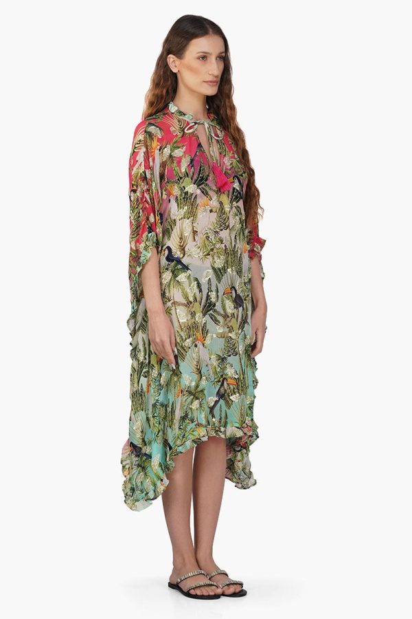 Farm Chirping Birds Printed Frill Kaftan - Image 3