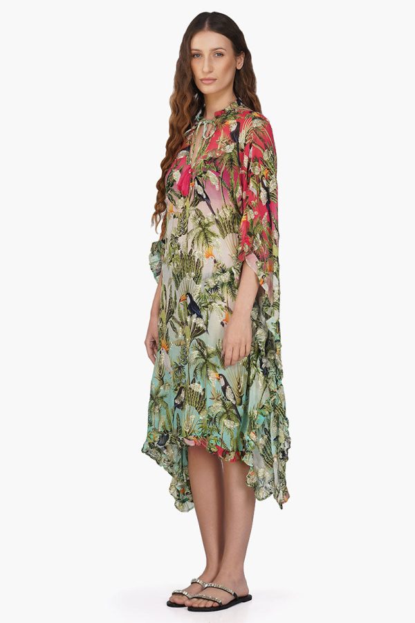 Farm Chirping Birds Printed Frill Kaftan - Image 4