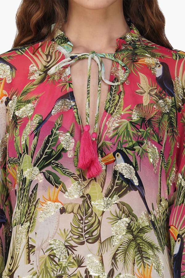 Farm Chirping Birds Printed Frill Kaftan - Image 6