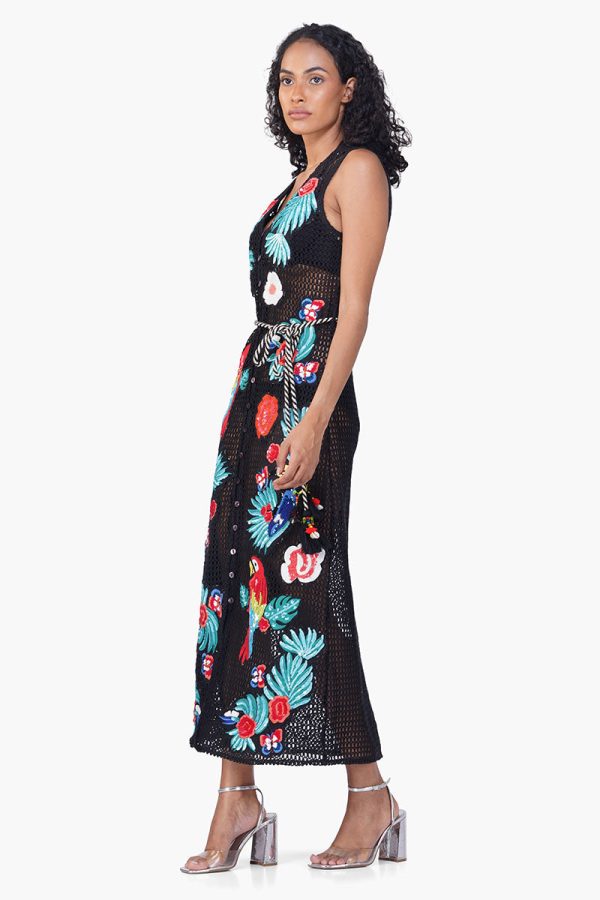 Maison Black Embroidered Maxi Dress - Image 3