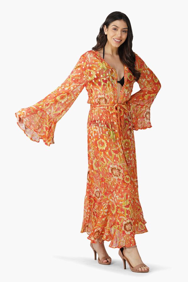 Orange Floral Lurex Cover Up - Image 2