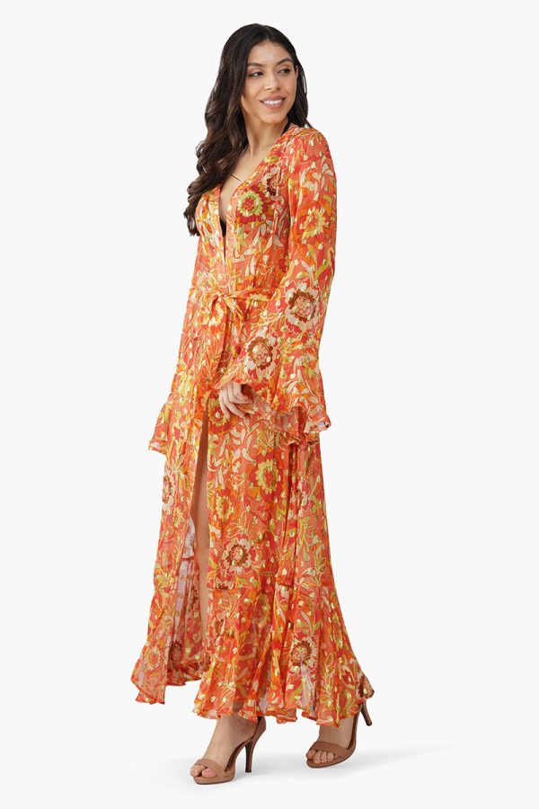 Orange Floral Lurex Cover Up - Image 3