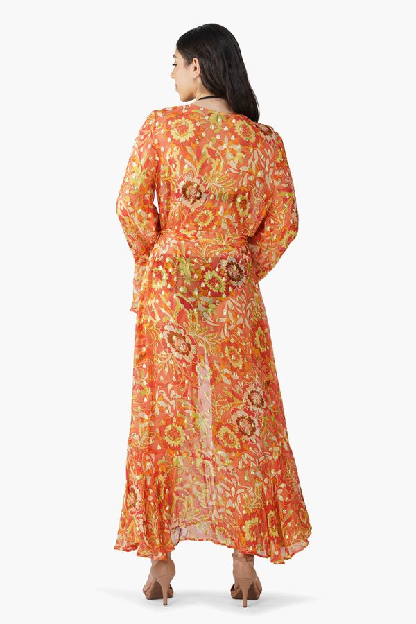 Orange Floral Lurex Cover Up - Image 5