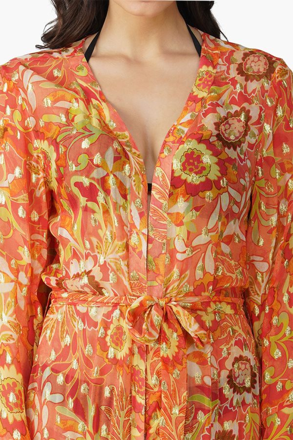 Orange Floral Lurex Cover Up - Image 6