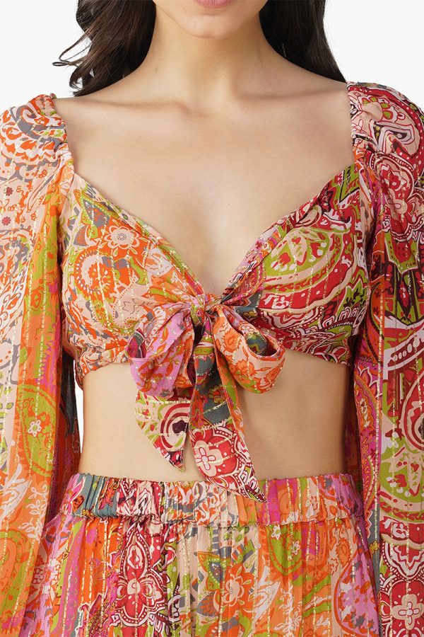 Multi Palm Paisley Front Tie Top - Image 5
