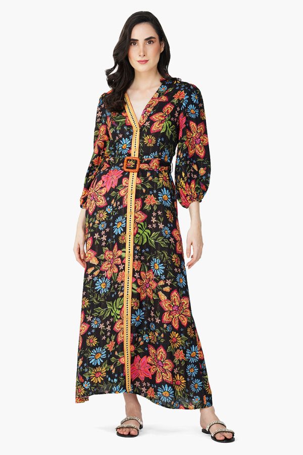 Black Multi Floret Shirt Dress - Image 2