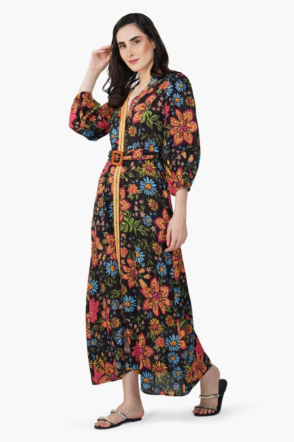 Black Multi Floret Shirt Dress - Image 4